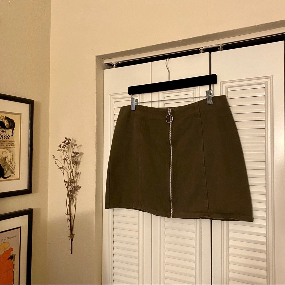 O-Ring Faux Corduroy Olive Skirt